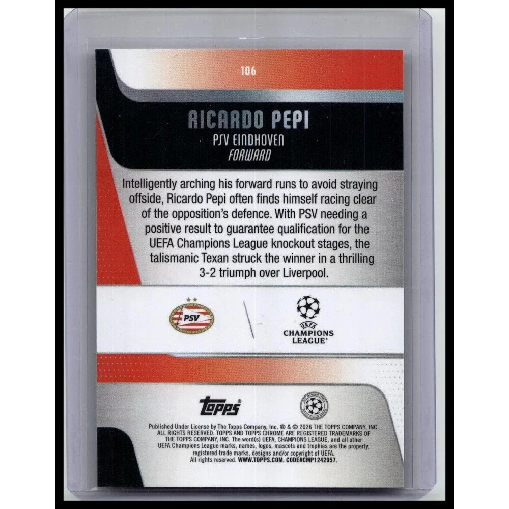 2025-26 Topps Chrome UEFA Ricardo Pepi #106 PSV Eindhoven Negative Refractor